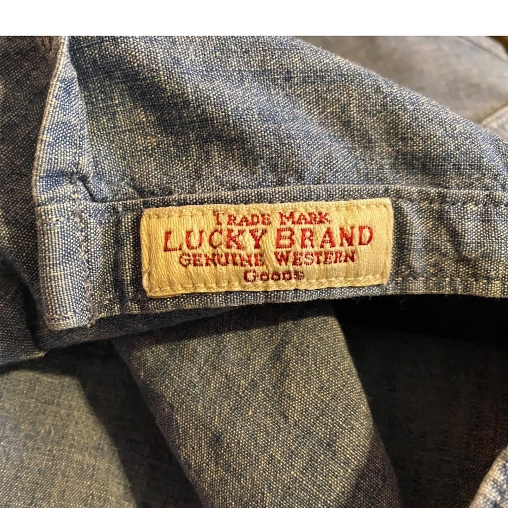 Lucky Brand Mens Blue Denim Western Snap Short Sleeve Shirt Classic Fit Large - Picture 4 of 6